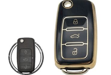TPU Key Cover Case For Volkswagen VW Flip Key Remote 3 Button BLACK GOLD Color