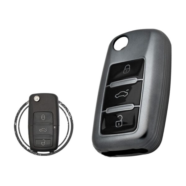TPU Key Cover Case For Volkswagen VW Flip Key Remote 3 Button BLACK Metal Color