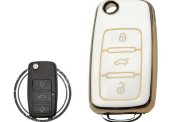 TPU Key Cover Case For Volkswagen VW Flip Key Remote 3 Button WHITE GOLD Color