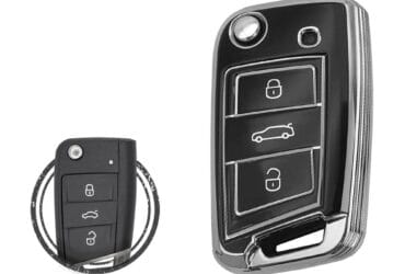 TPU Key Cover Case For Volkswagen VW MQB Flip Key Remote 3 Button Black Chrome Color