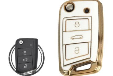 TPU Key Cover Case For Volkswagen VW MQB Flip Key Remote 3 Button WHITE GOLD Color