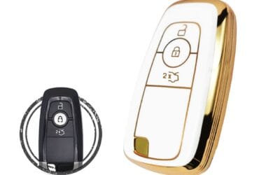 TPU Key Cover Case For Ford Edge S-Max Galaxy Smart Key Remote 3 Button WHITE GOLD Color