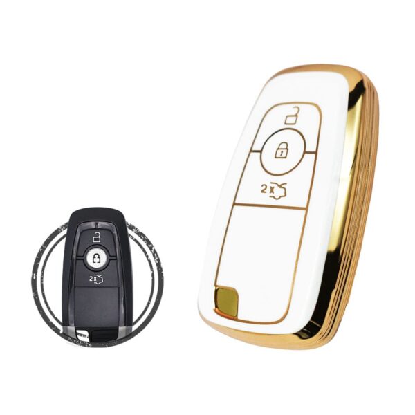 TPU Key Cover Case For Ford Edge S-Max Galaxy Smart Key Remote 3 Button WHITE GOLD Color