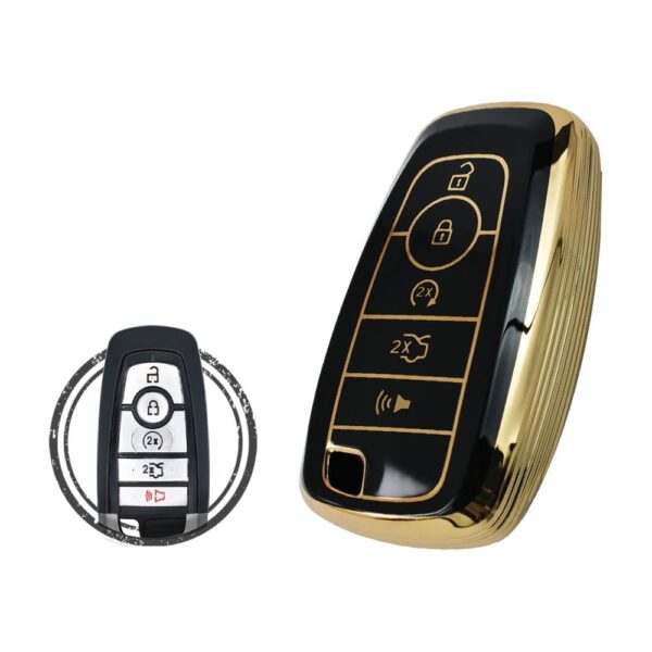TPU Key Cover Case For Ford Edge Fusion Explorer Expedition Smart Key Remote 5 Button BLACK GOLD Color