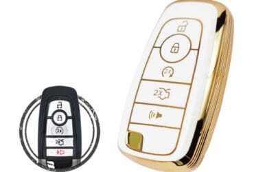TPU Key Cover Case For Ford Edge Fusion Expedition Explorer Smart Key Remote 5 Button WHITE GOLD Color