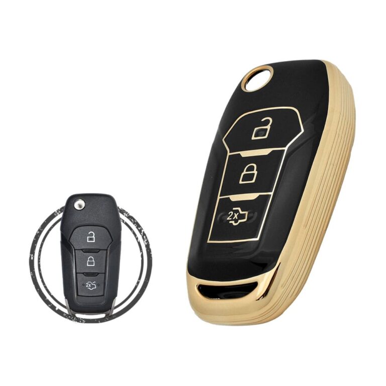 TPU Key Cover Case For Ford Mondeo Fiesta Fusion Flip Key Remote 3 Button BLACK GOLD Color