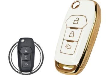 TPU Key Cover Case For Ford Mondeo Fiesta Fusion Flip Key Remote 3 Button WHITE GOLD Color