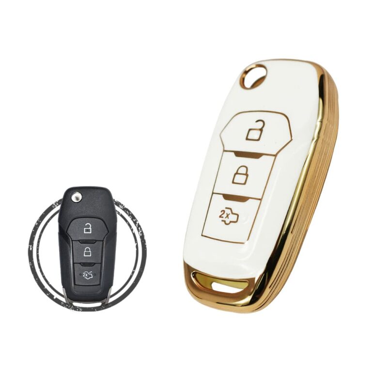 TPU Key Cover Case For Ford Mondeo Fiesta Fusion Flip Key Remote 3 Button WHITE GOLD Color