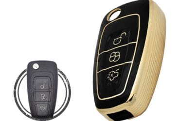 TPU Key Cover Case For Ford Focus Flip Key Remote 3 Button BLACK GOLD Color
