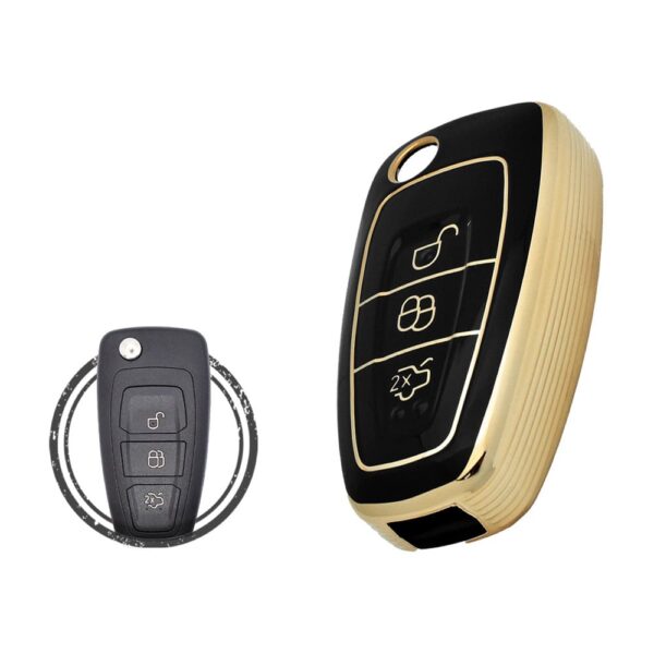 TPU Key Cover Case For Ford Focus Flip Key Remote 3 Button BLACK GOLD Color