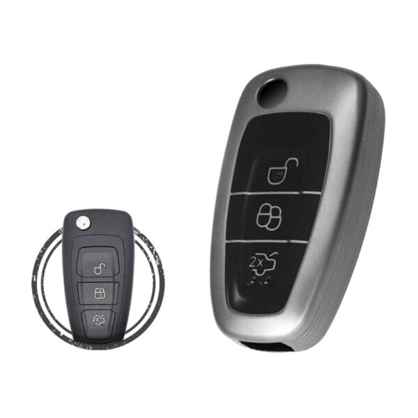 TPU Key Cover Case For Ford Focus Flip Key Remote 3 Button BLACK Metal Color