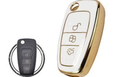 TPU Key Cover Case For Ford Focus Flip Key Remote 3 Button WHITE GOLD Color