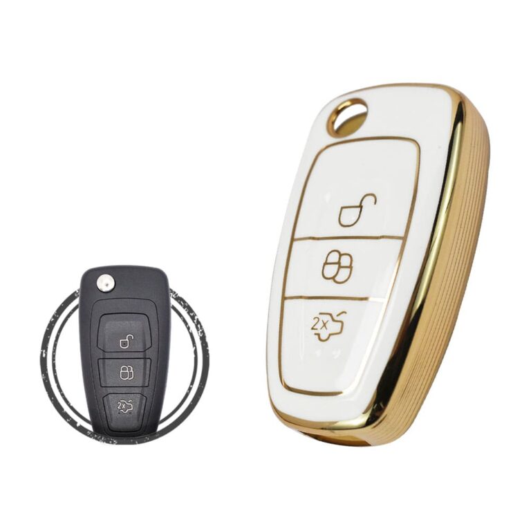 TPU Key Cover Case For Ford Focus Flip Key Remote 3 Button WHITE GOLD Color