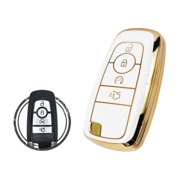 TPU Key Cover Case For Ford Mondeo Fusion Expedition Smart Key Remote 4 Button WHITE GOLD Color