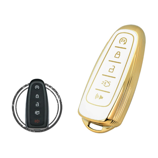 TPU Key Cover Case For Ford Taurus Smart Key Remote 5 Button WHITE GOLD Color