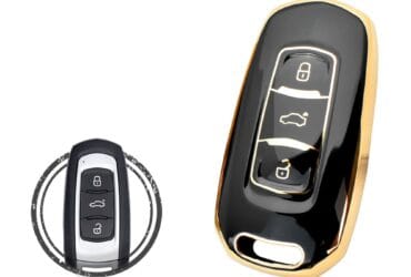 Coque en TPU pour clé intelligente GEELY Emgrand 3 boutons Couleur noir et or