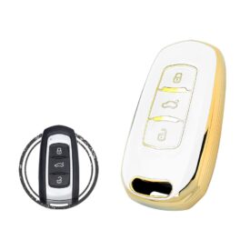 TPU Key Cover Case For GEELY Emgrand Smart Key Remote 3 Button WHITE GOLD Color