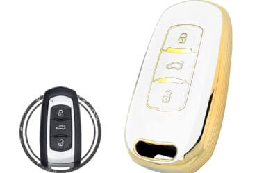 Coque en TPU pour clé intelligente GEELY Emgrand 3 boutons Couleur blanc et or