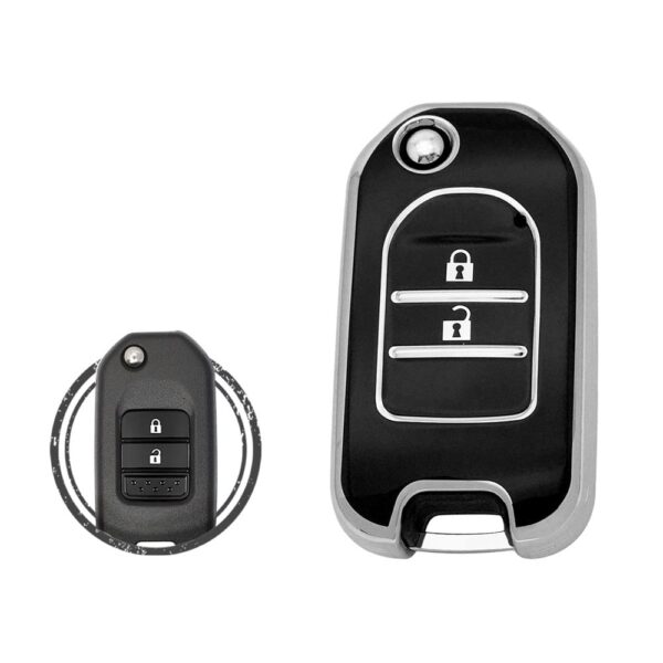 TPU Key Cover Case For Honda Flip Key Remote 2 Button Black Chrome Color