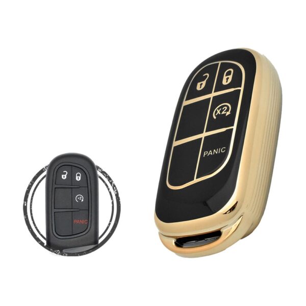 TPU Key Cover Case Protector For Jeep Cherokee Smart Key Remote 4 Button BLACK GOLD Color