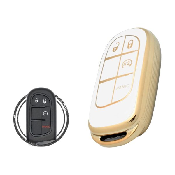 TPU Key Cover Case For Jeep Cherokee Smart Key Remote 4 Button WHITE GOLD Color