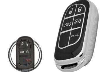 Coque en TPU pour clé intelligente Jeep Dodge Chrysler 5 boutons Couleur noir chrome