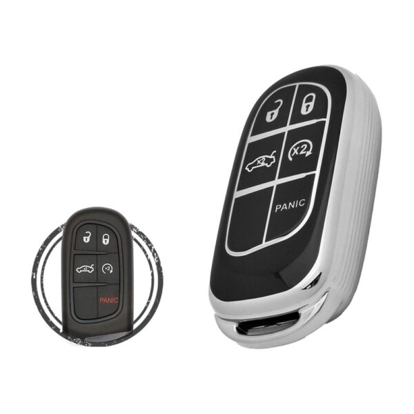 TPU Key Cover Case For Jeep Dodge Chrysler Smart Key Remote 5 Button Black Chrome Color