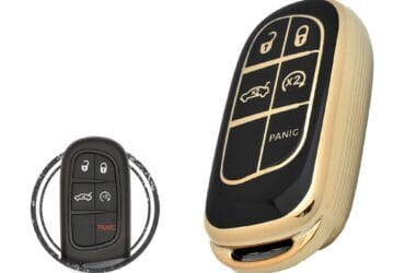 Coque en TPU pour clé intelligente Jeep Dodge Chrysler 5 boutons Couleur noir et or