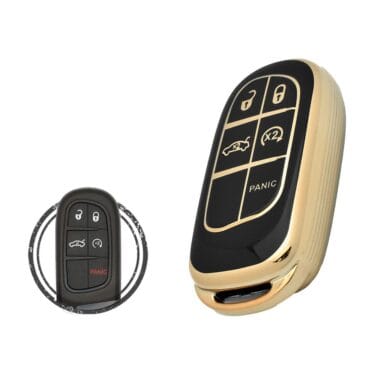 TPU Key Cover Case Protector For Jeep Dodge Chrysler Smart Key Remote 5 Button BLACK GOLD Color