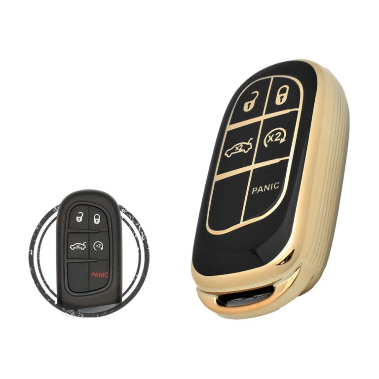TPU Key Cover Case Protector For Jeep Dodge Chrysler Smart Key Remote 5 Button BLACK GOLD Color
