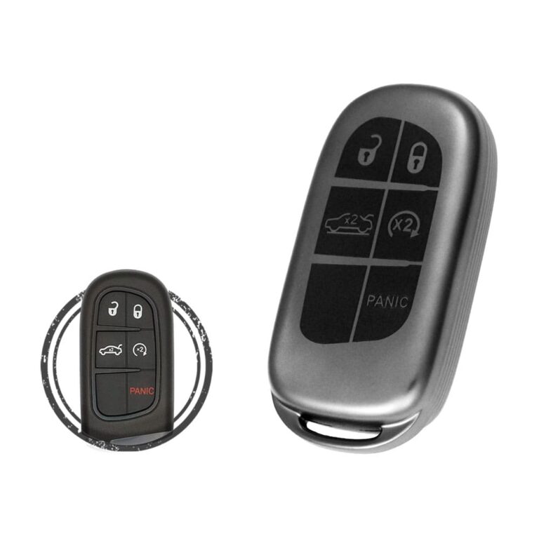 TPU Key Fob Cover Case For Jeep Dodge Chrysler Smart Key Remote 5 Button BLACK Metal Color