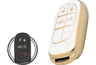 Coque en TPU pour clé intelligente Jeep Dodge Chrysler 5 boutons Couleur blanc et or