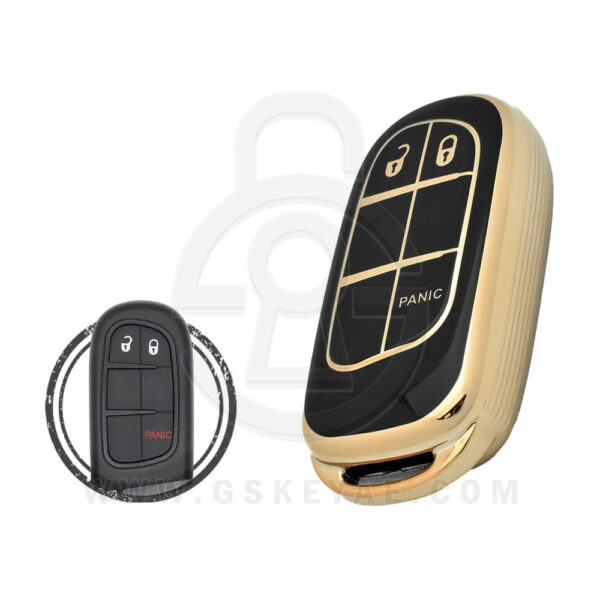 TPU Key Cover Case Protector For Jeep Renegade Smart Key Remote 3 Button BLACK GOLD Color