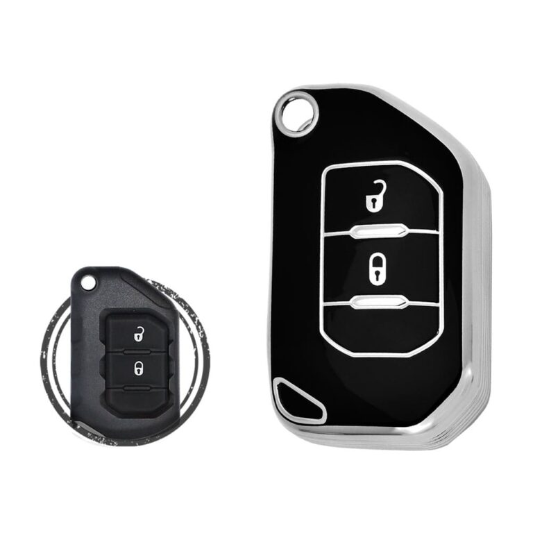 TPU Key Cover Case For Jeep Wrangler Gladiator Smart Flip Key Remote 2 Button Black Chrome Color