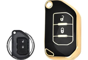 Coque en TPU pour clé pliante intelligente Jeep Wrangler Gladiator 2 boutons noir et or