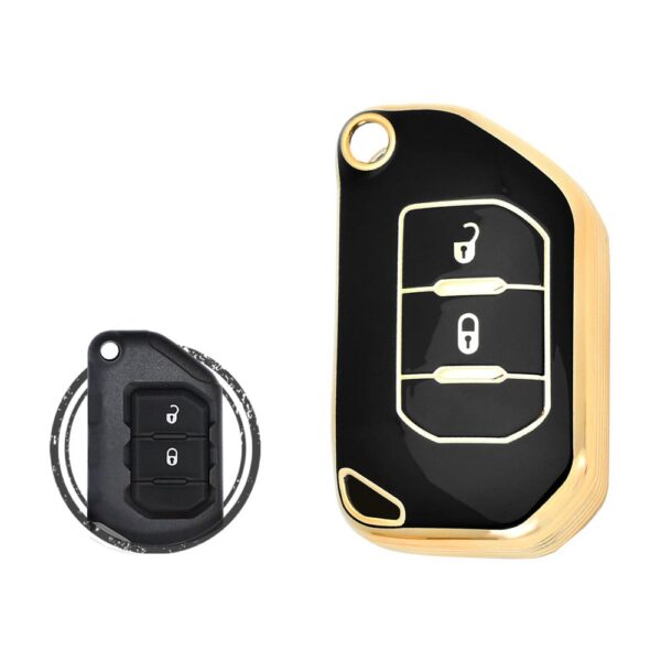 TPU Key Cover Case Protector For Jeep Wrangler Gladiator Smart Flip Key Remote 2 Button BLACK GOLD Color