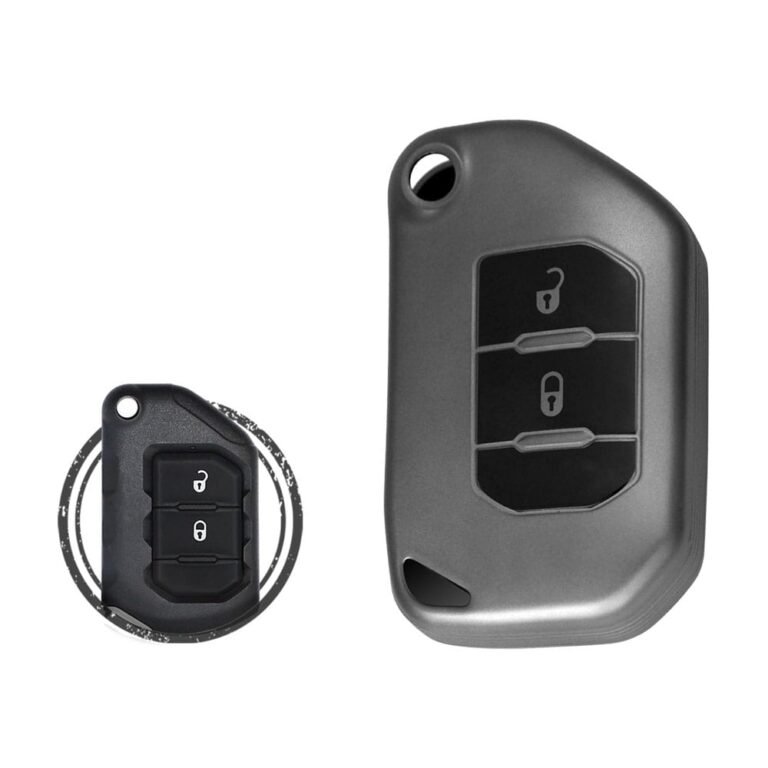 TPU Key Fob Cover Case For Jeep Wrangler Gladiator Smart Flip Key Remote 2 Button BLACK Metal Color