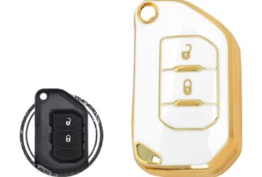 TPU Key Cover Case For Jeep Wrangler Gladiator Smart Flip Key Remote 2 Button WHITE GOLD Color