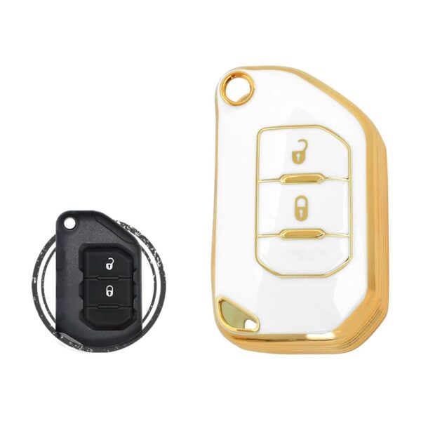 TPU Key Cover Case For Jeep Wrangler Gladiator Smart Flip Key Remote 2 Button WHITE GOLD Color