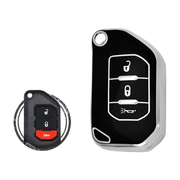 TPU Key Cover Case For Jeep Wrangler Gladiator Smart Flip Key Remote 3 Button Black Chrome Color