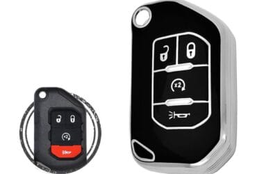 Coque en TPU pour clé pliante intelligente Jeep Wrangler Gladiator 4 boutons chrome noir