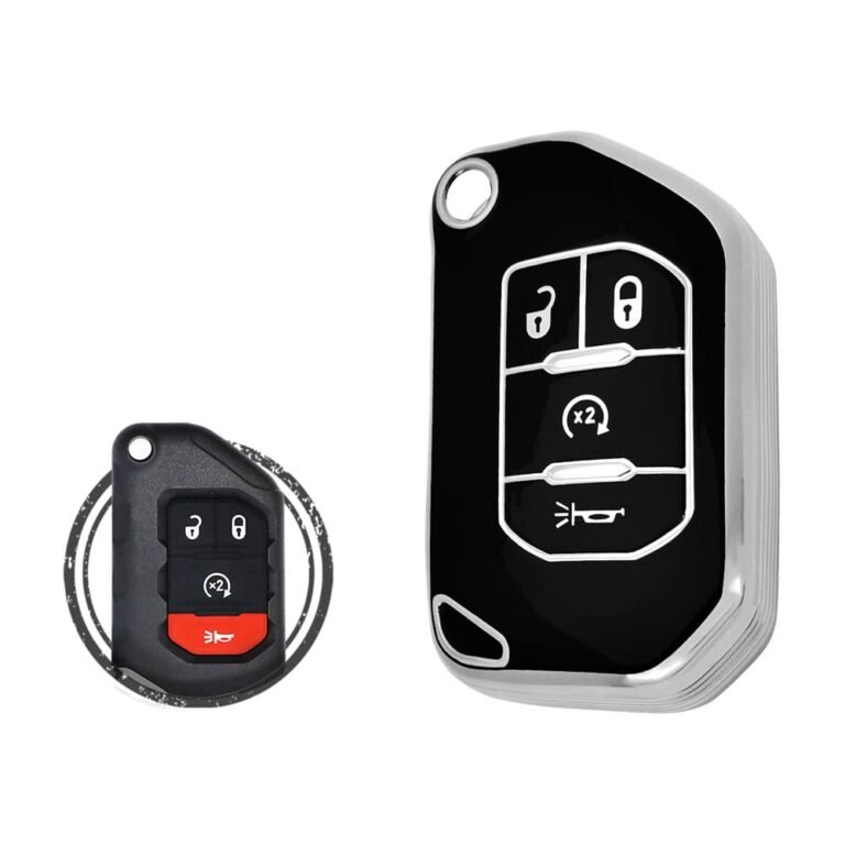 TPU Key Cover Case For Jeep Wrangler Gladiator Smart Flip Key Remote 4 Button Black Chrome Color