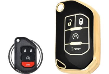 Coque en TPU pour clé pliante intelligente Jeep Wrangler Gladiator 4 boutons noir doré