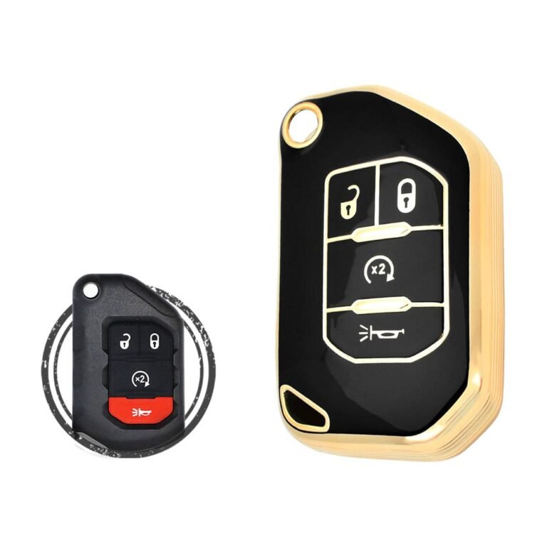 TPU Key Cover Case Protector For Jeep Wrangler Gladiator Smart Flip Key Remote 4 Button BLACK GOLD Color