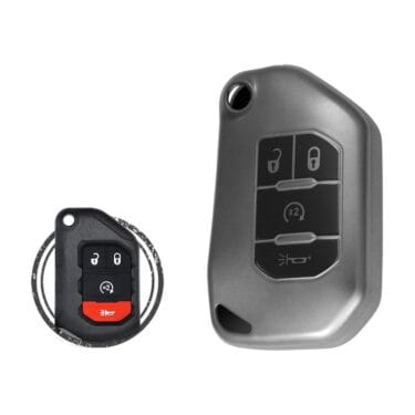 TPU Key Fob Cover Case For Jeep Wrangler Gladiator Smart Flip Key Remote 4 Button BLACK Metal Color
