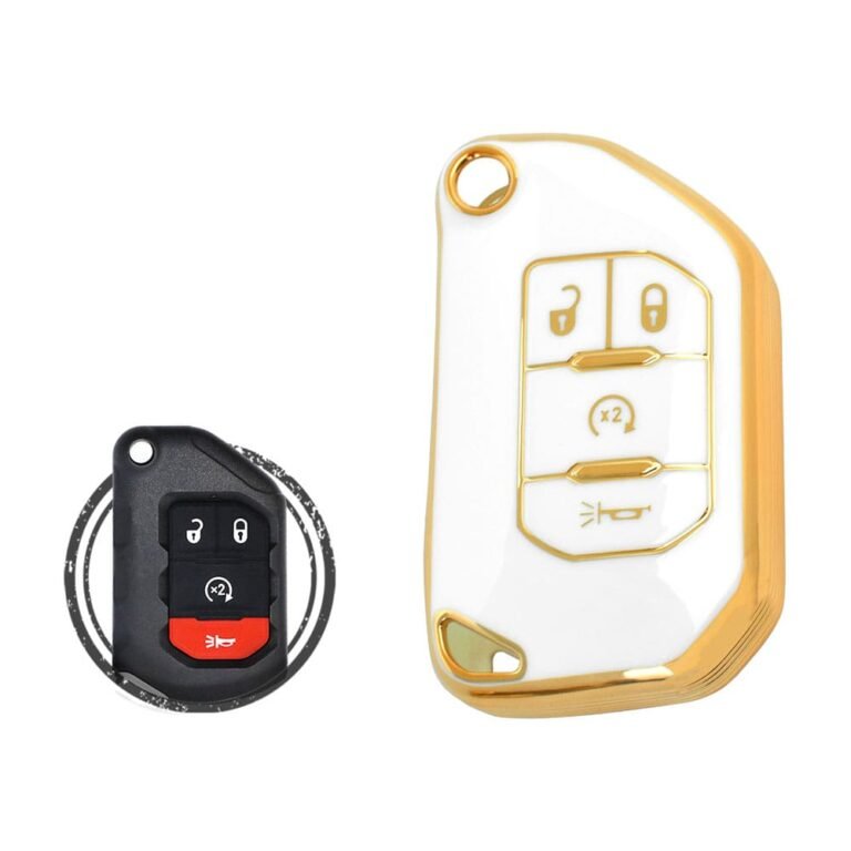 TPU Key Cover Case For Jeep Wrangler Gladiator Smart Flip Key Remote 4 Button WHITE GOLD Color
