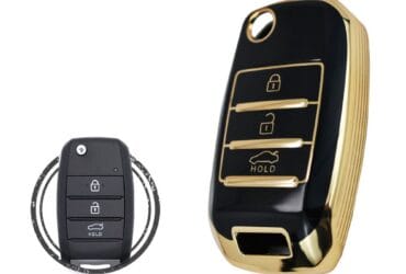 Coque en TPU pour clé pliante télécommande KIA Cerato Sportage Rio 3 boutons Couleur Noir et Or