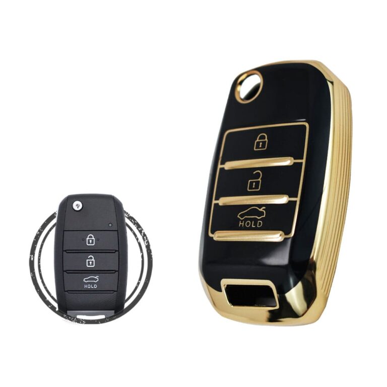 TPU Key Cover Case Protector For KIA Cerato Sportage Rio Carens Flip Key Remote 3 Button BLACK GOLD Color