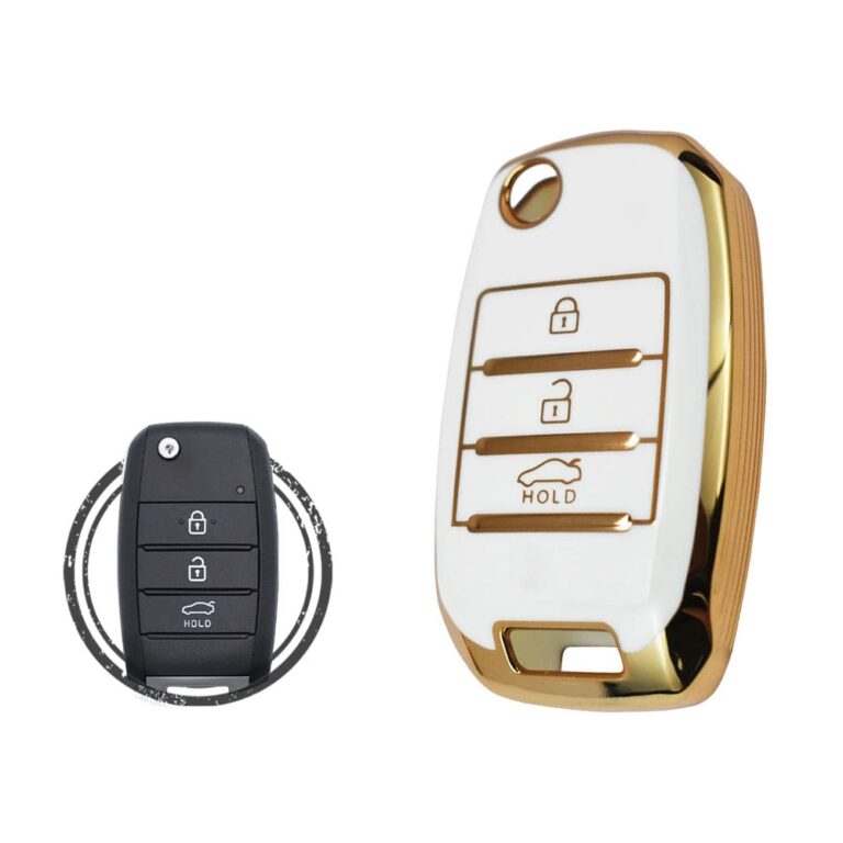 TPU Key Cover Case For KIA Cerato Sportage Rio Carens Flip Key Remote 3 Button WHITE GOLD Color