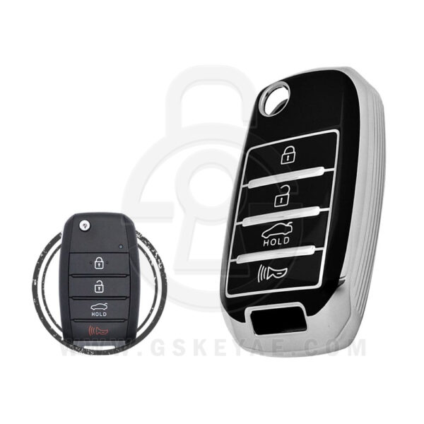 TPU Key Cover Case For KIA Soul Rio Sorento Optima Flip Key Remote 4 Button Black Chrome Color